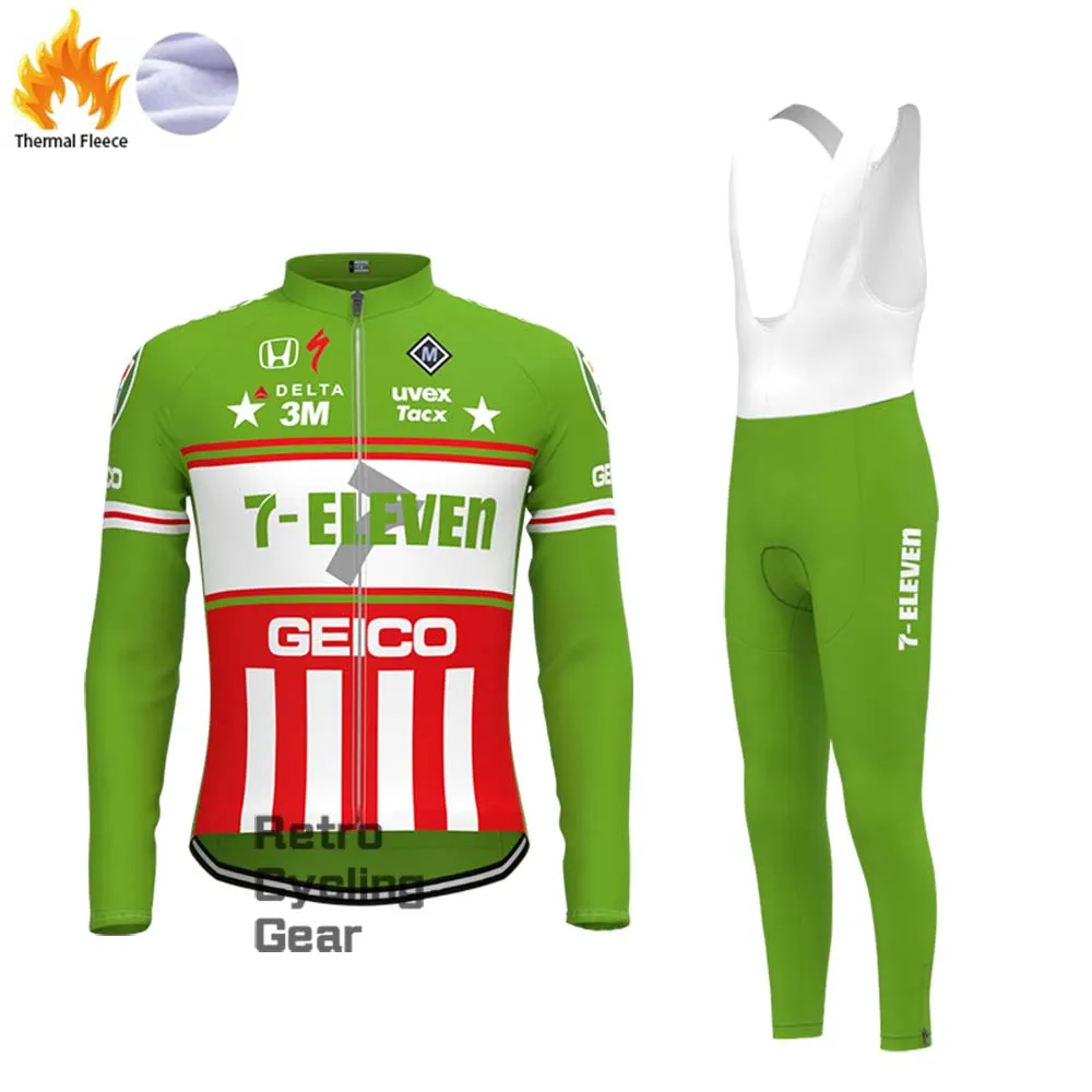 7-ELEVEN Green Fleece Retro Long Cycling Kits