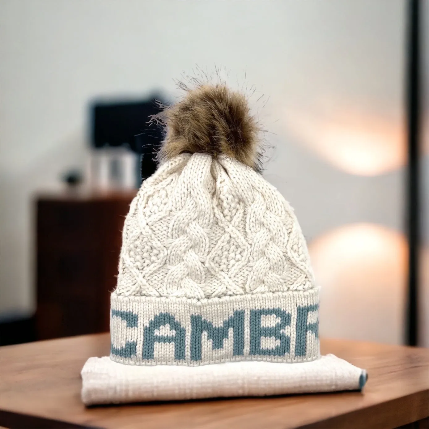 Aran Diamond Cable Cambridge Pom Pom Hat