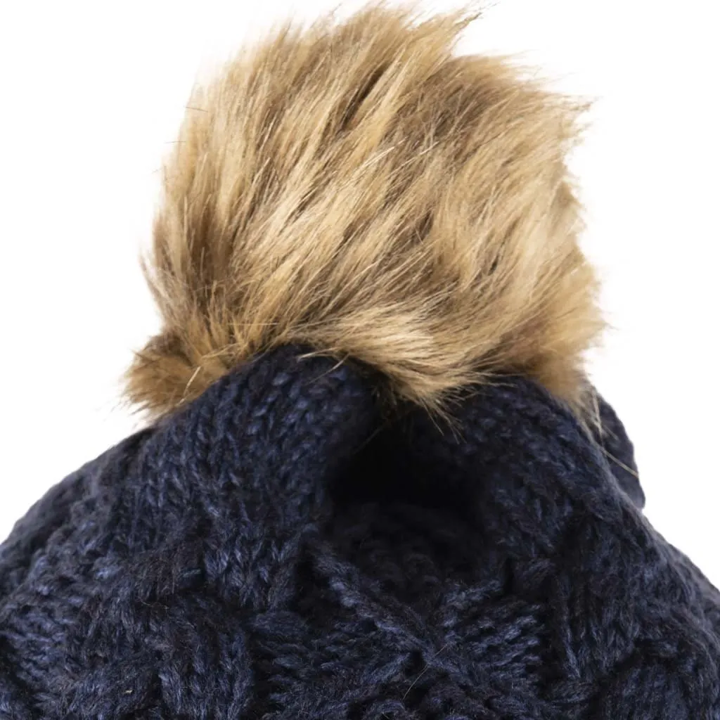 Aran Diamond Cable Shetland Pom Pom Hat