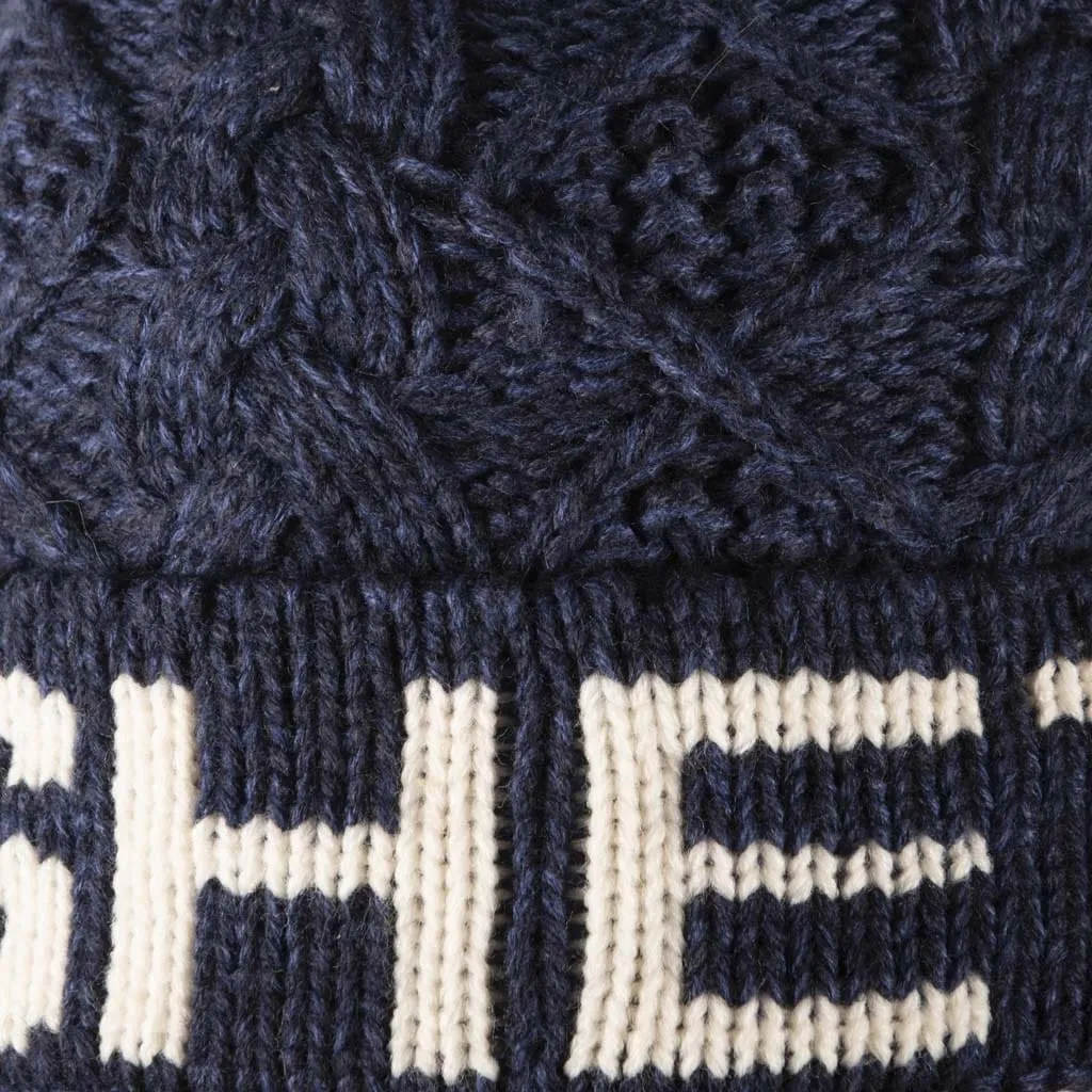 Aran Diamond Cable Shetland Pom Pom Hat