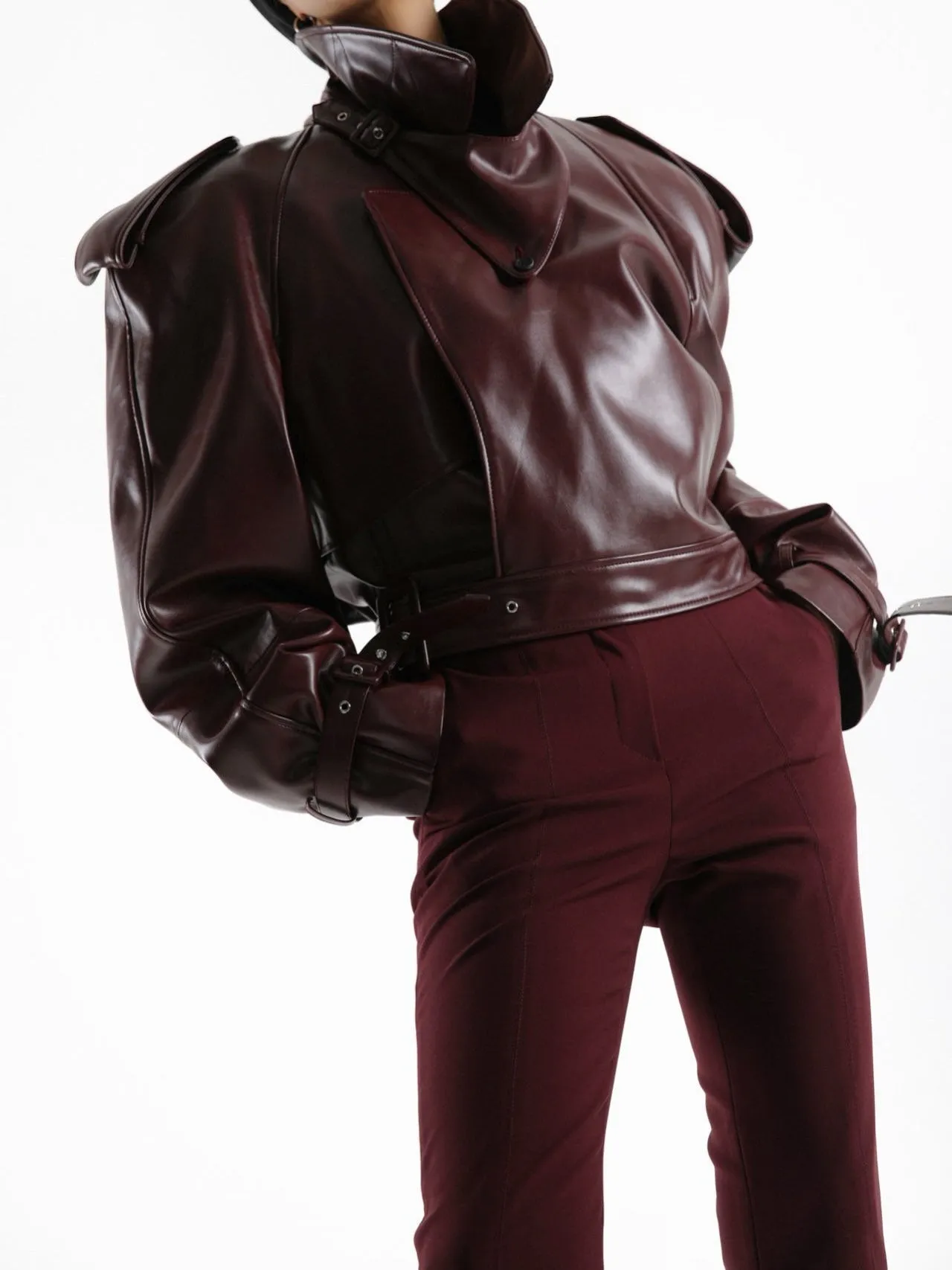 BELTED CHUNKY CROPPED VEGAN LEATHER TRENCH