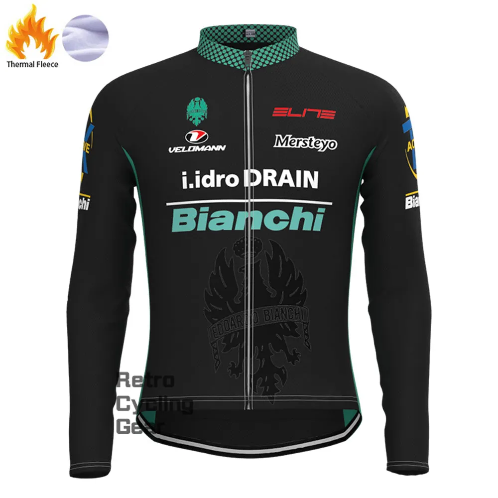 black  Bianchi Fleece Long Cycling Kits