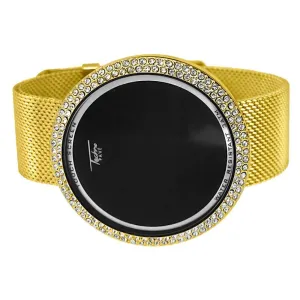 Bling Bling Gold Mesh Band Round LED Touch Screen Watch