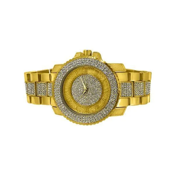 Bling Bling Gold Mesh Band Round LED Touch Screen Watch