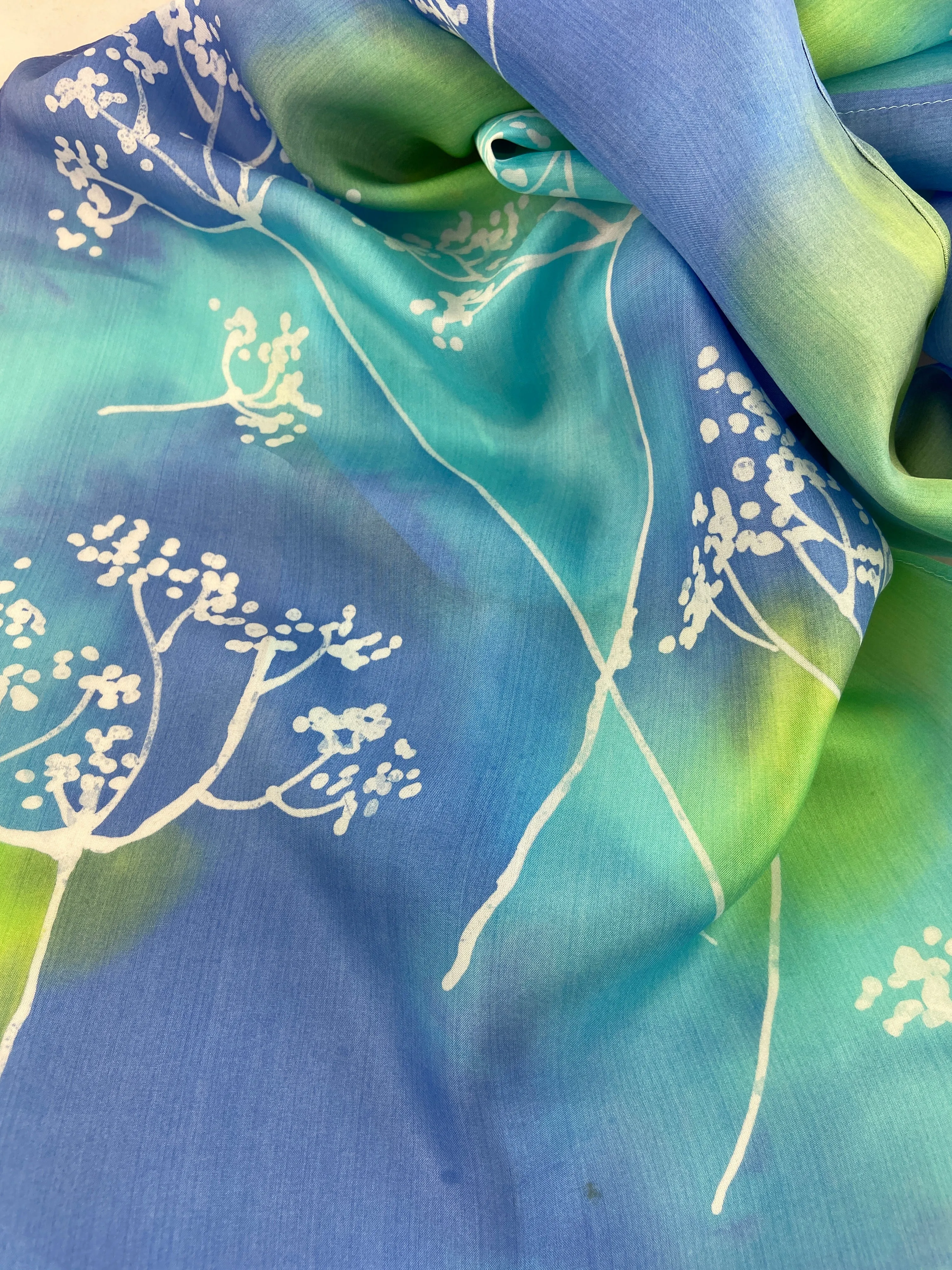 Blue   Green Trees Batik Silk Scarf