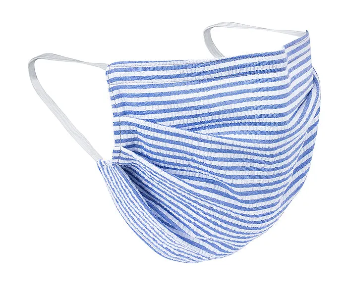 Blue/White Seersucker Safety Mask - M3392