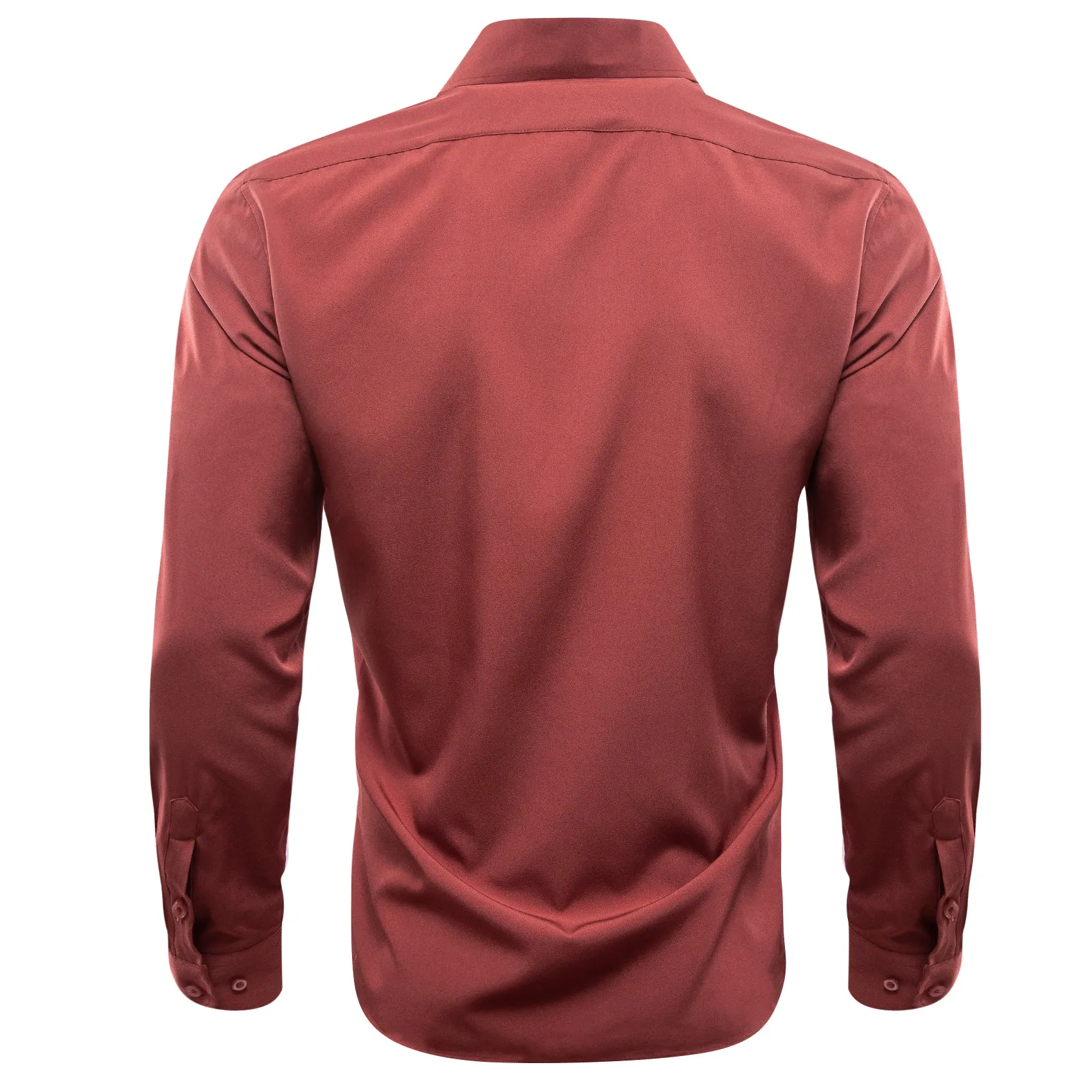 Brick Red Solid Silk Men's Long Sleeve Shirt