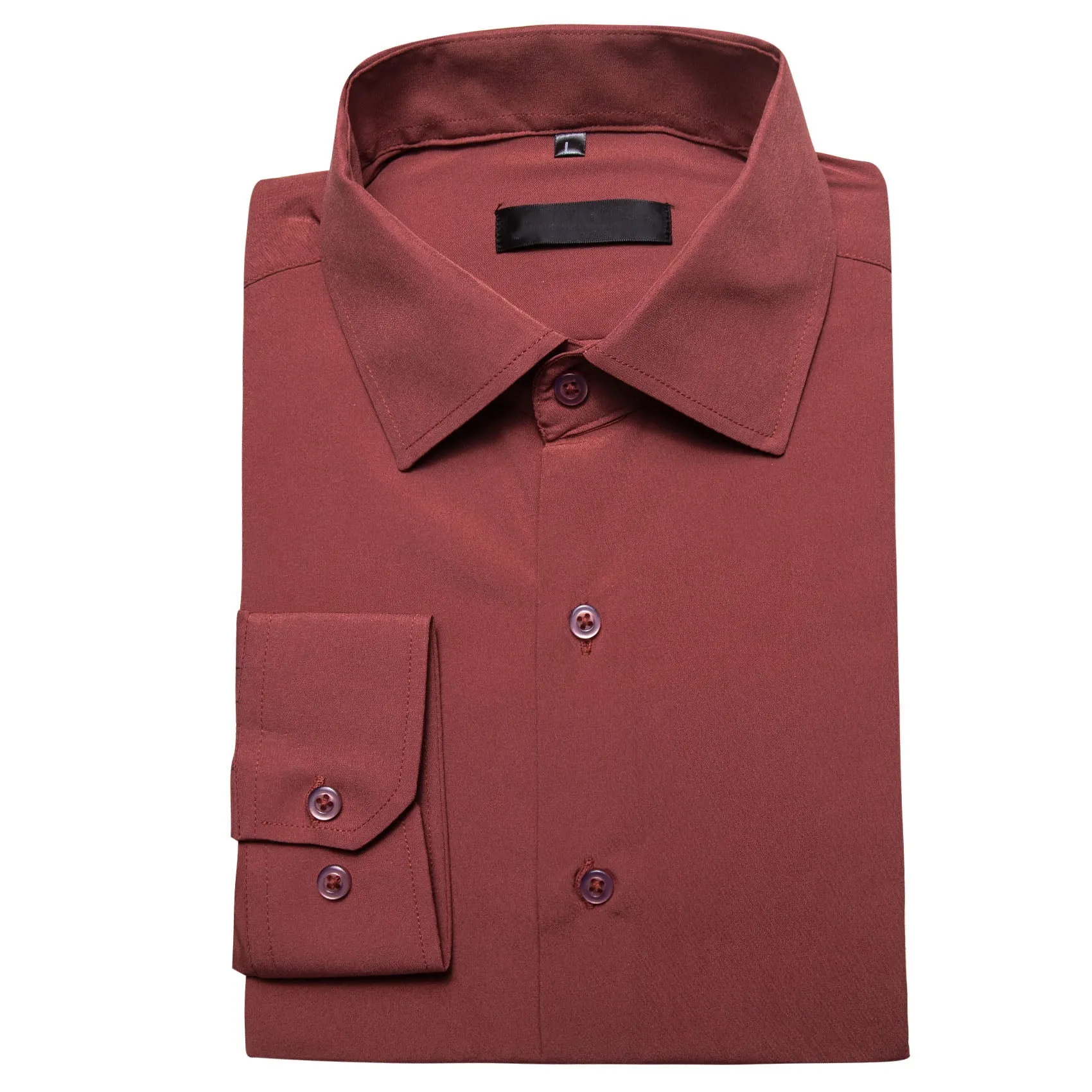 Brick Red Solid Silk Men's Long Sleeve Shirt