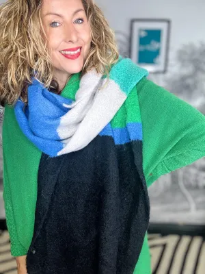 Candy's Heavyweight Colour Block Scarf in Blue Black Aqua