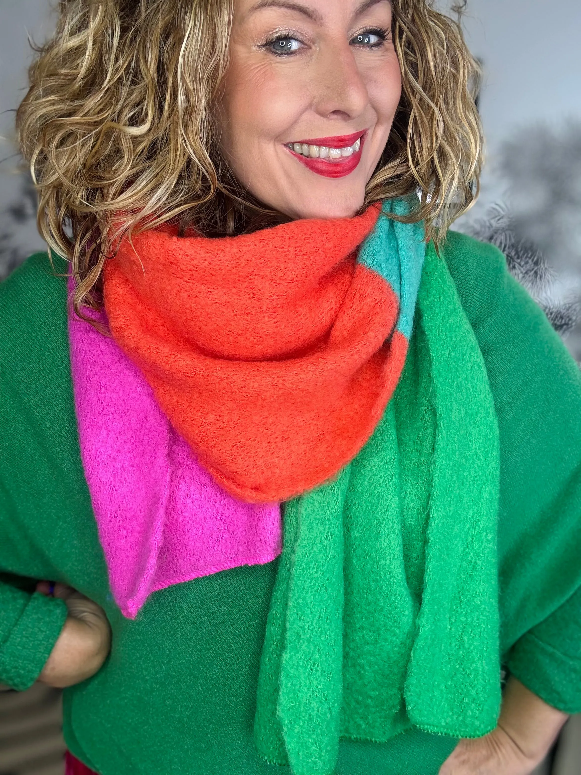 Candy's Heavyweight Colour Block Scarf in Orange Pink Teal & Green