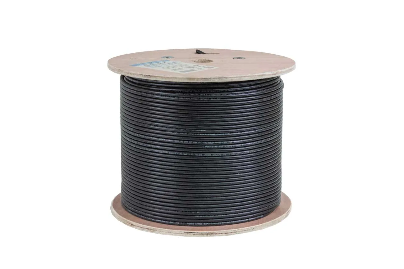 Cat6 Outdoor Cable, 4 pair Solid UTP, Black 1000 feet