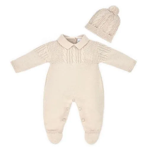 Dandelion Beige Knitted Onesie and Bobble Hat