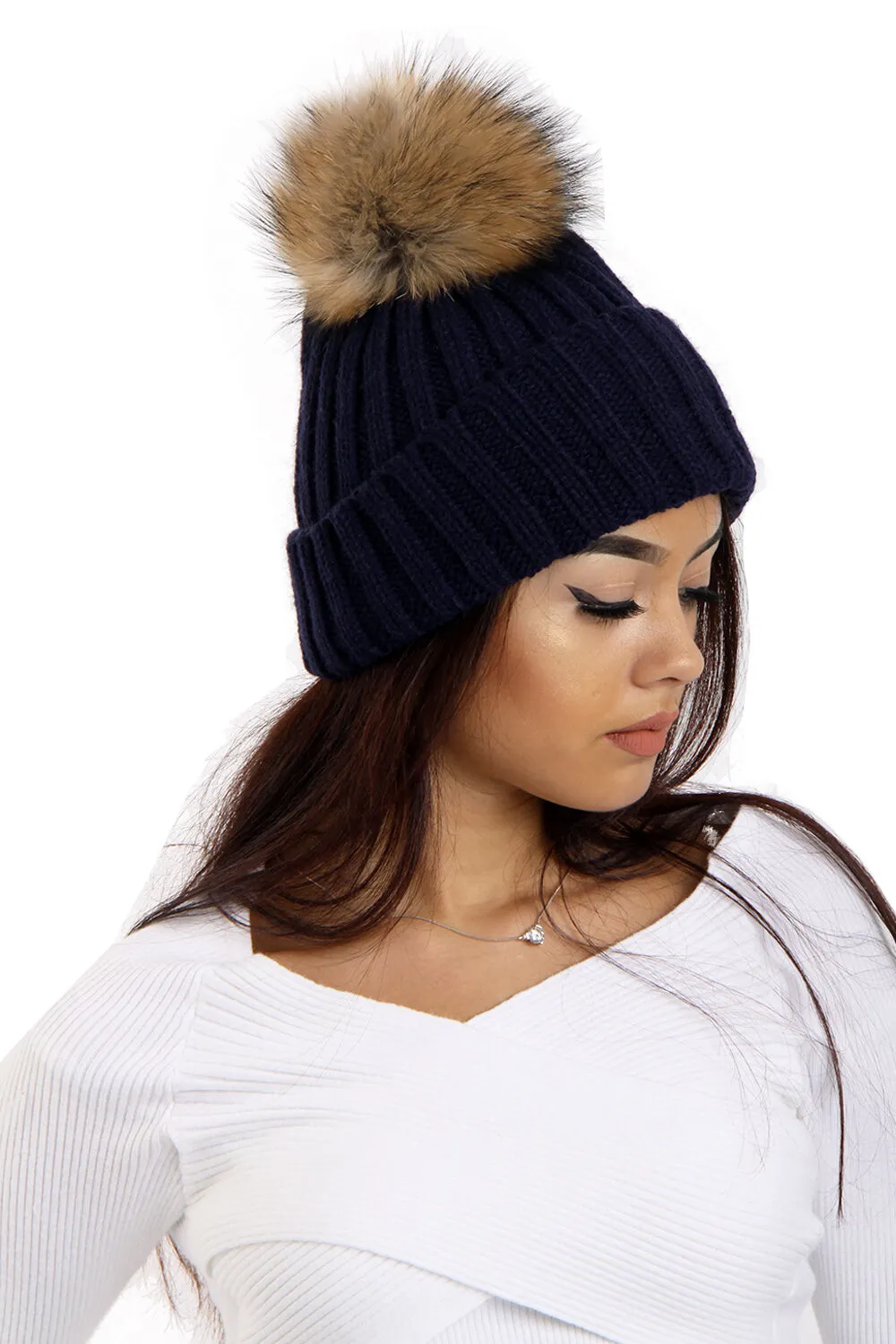 Detachable Fur Bobble Pom Pom Hat