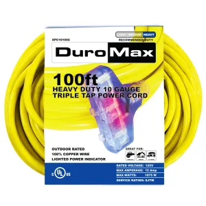 DuroMax XPC10100C 100-Foot 10 Gauge Triple Tap Extension Power Cord