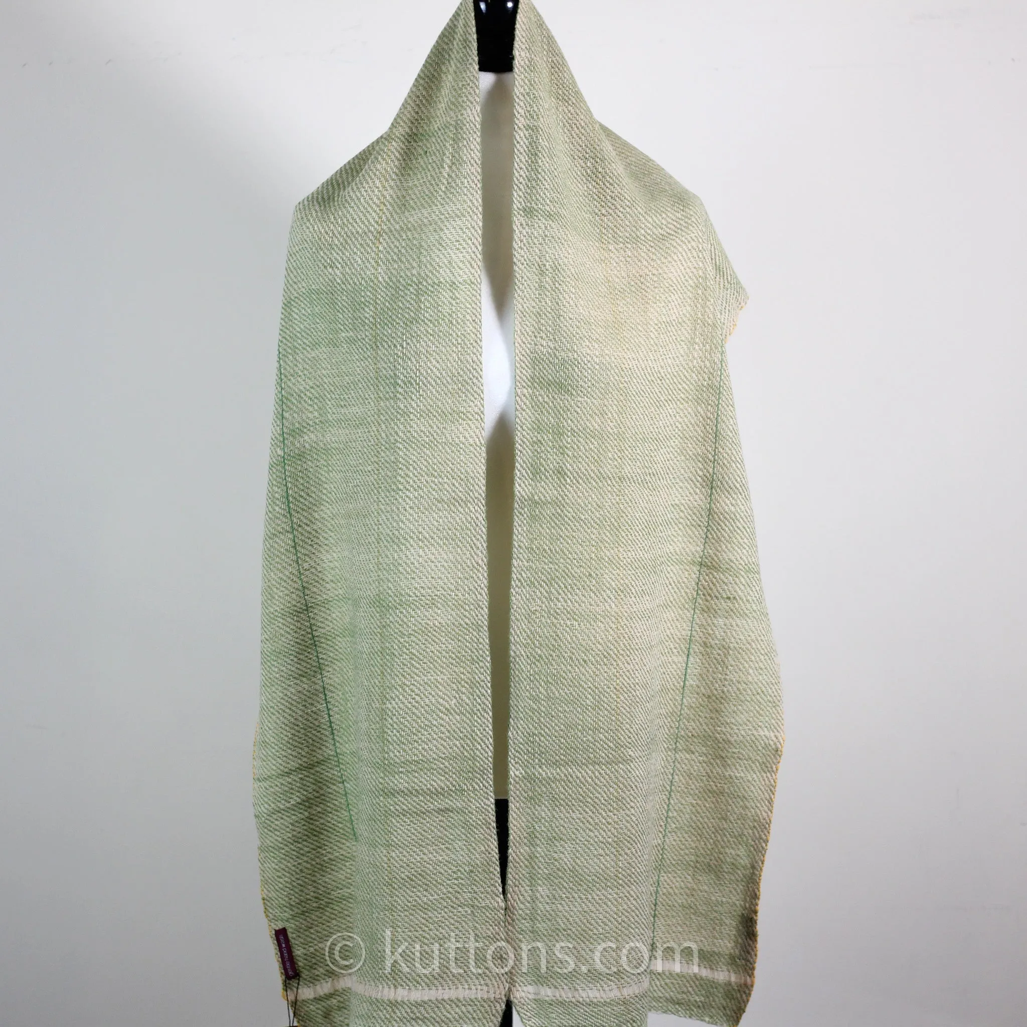 Himalayan & Merino Wool Scarf - Handspun, Handwoven and Naturally-Dyed in the Himalayas with Indigo & Tesu Flowers | Green, 13x76"