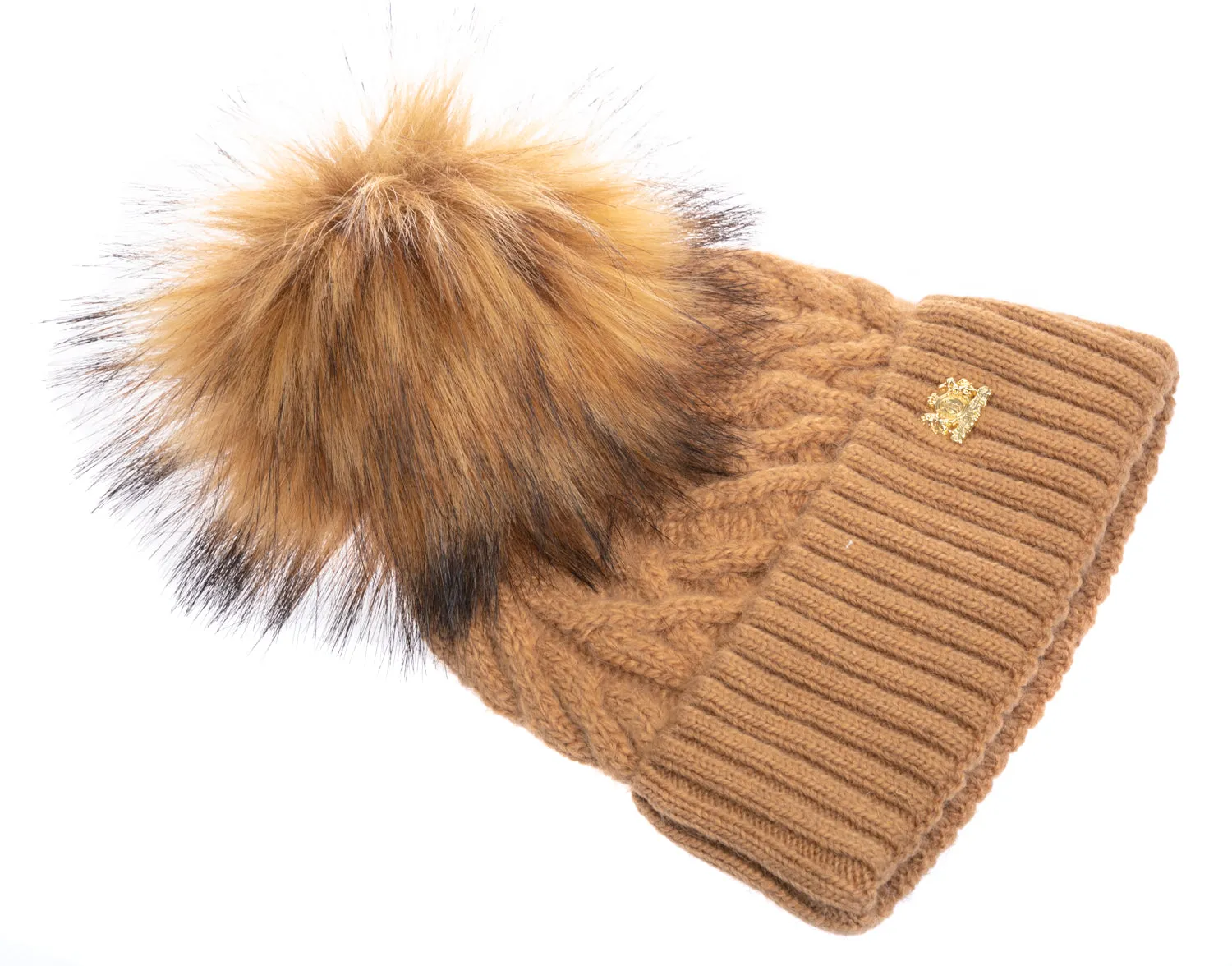 Holland Cooper Windsor Ladies Bobble Hat in Camel Marl