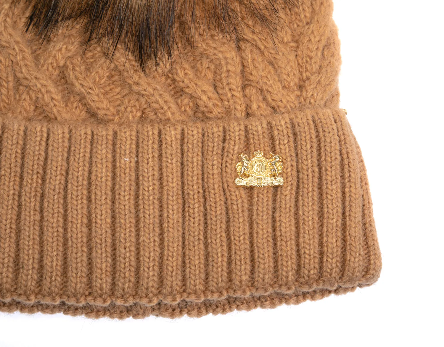 Holland Cooper Windsor Ladies Bobble Hat in Camel Marl