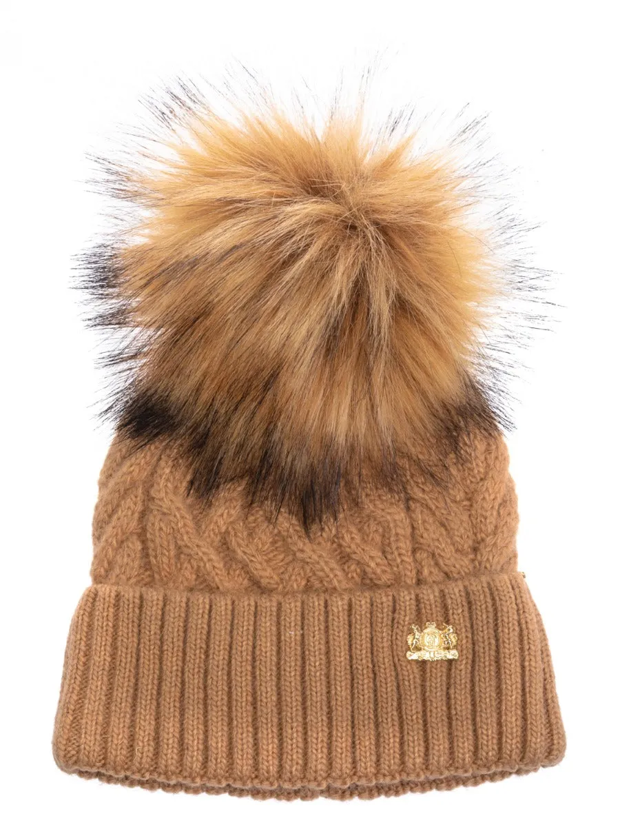 Holland Cooper Windsor Ladies Bobble Hat in Camel Marl