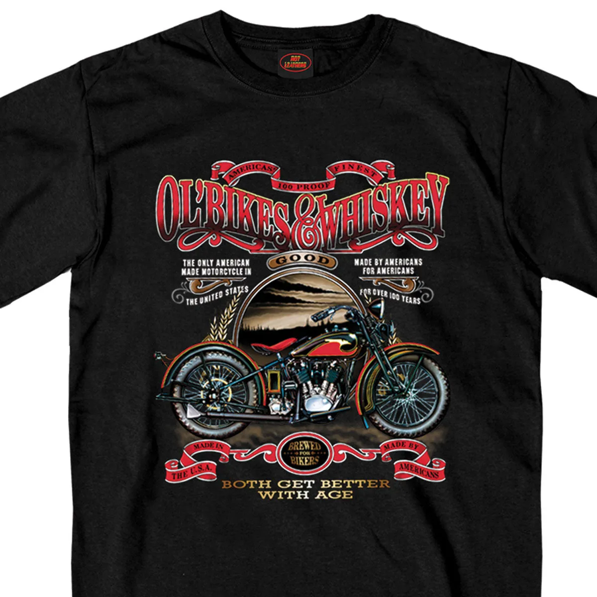 Hot Leathers GMS1074 Men’s ‘Ol' Bikes & Whiskey’ Black T-Shirt