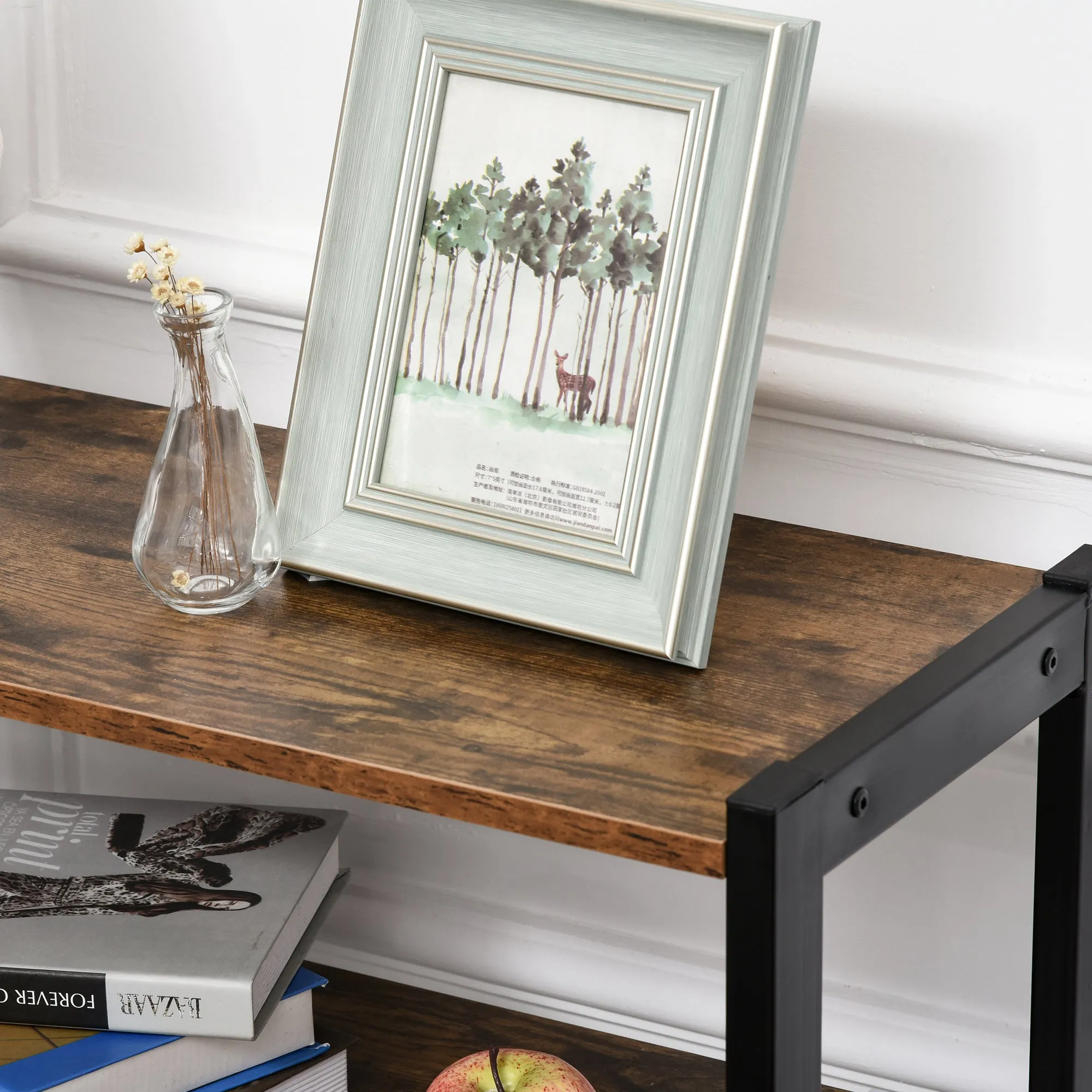 Industrial Bookshelf, Storage Cabinet with 3-Tier with Doors, for Home Office, Living Room Rustic Brown