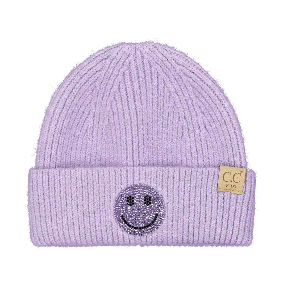 KDHTE0100 KIDS Rhinestone Smiley Beanie