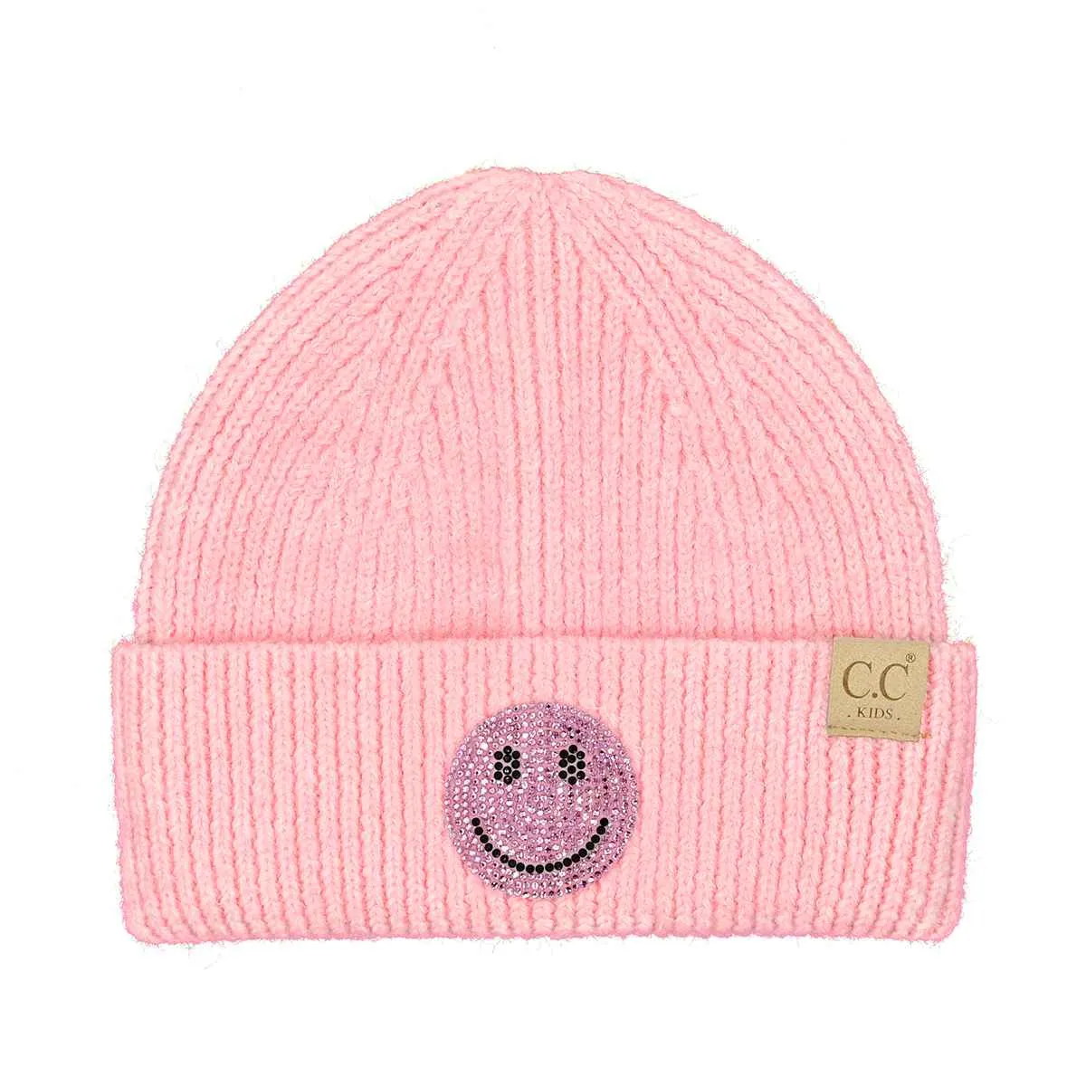 KDHTE0100 KIDS Rhinestone Smiley Beanie