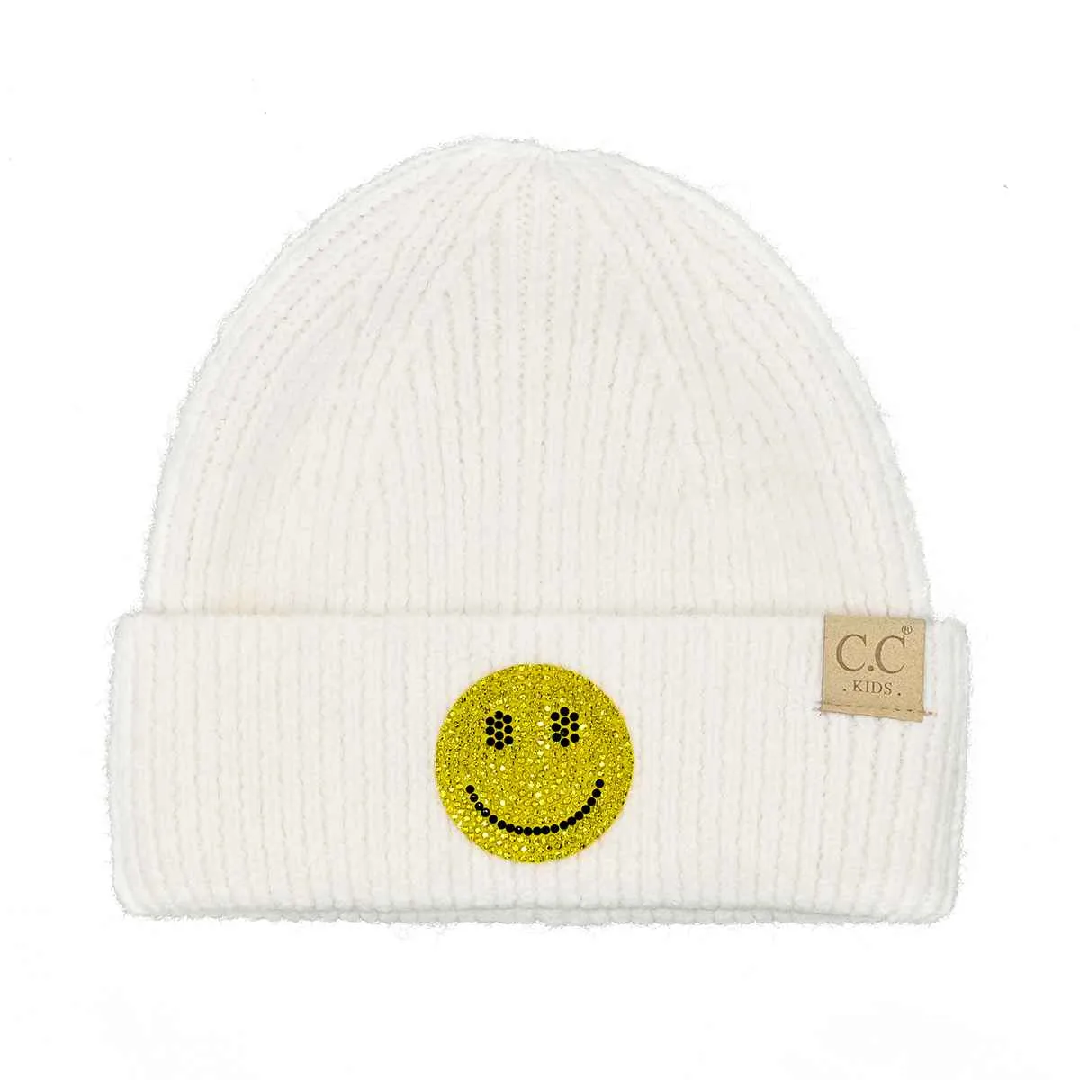 KDHTE0100 KIDS Rhinestone Smiley Beanie