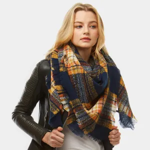 Navy and Mustard Yellow Plaid Blanket Scarf