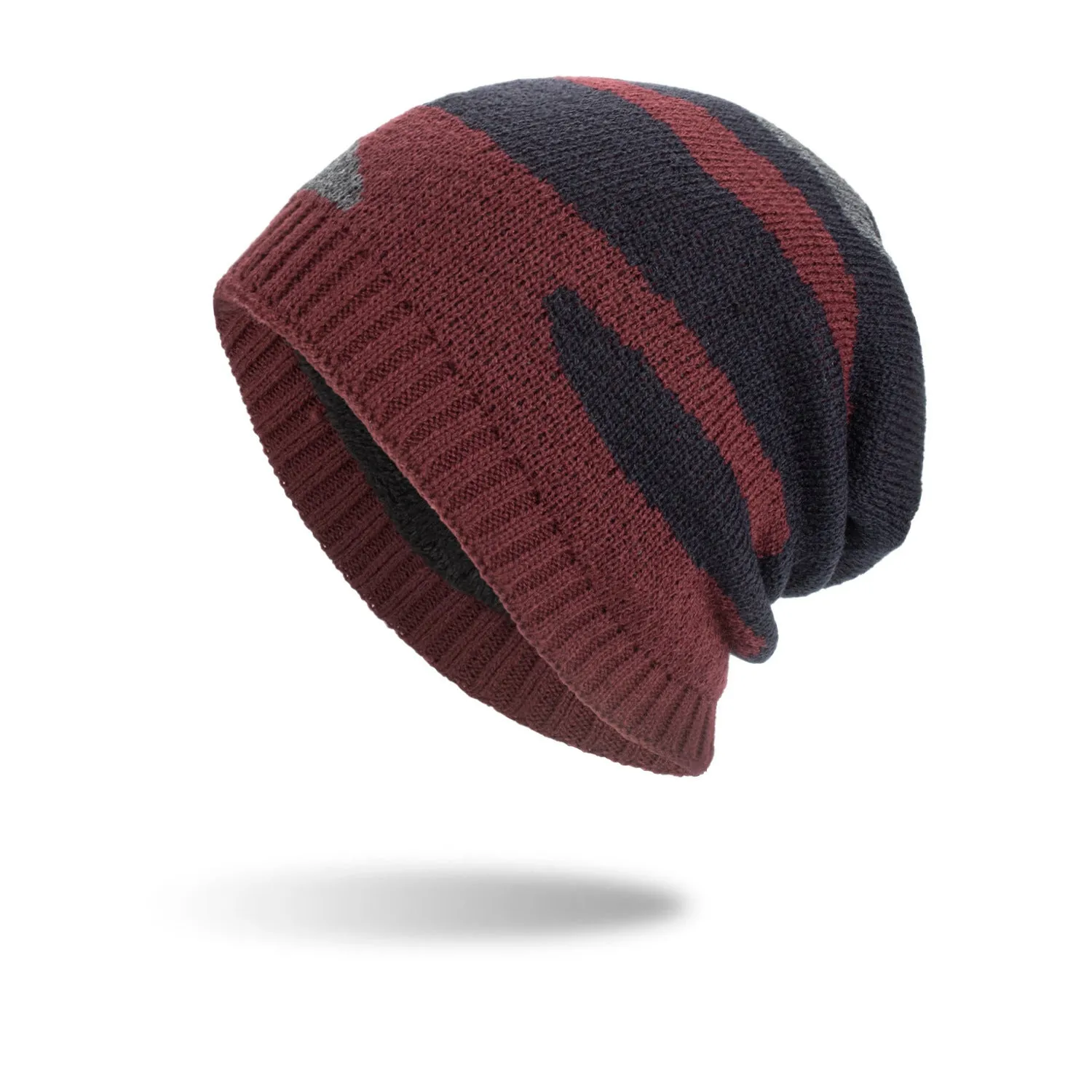 New Tricolor Striped Long Pullover Knit Beanie