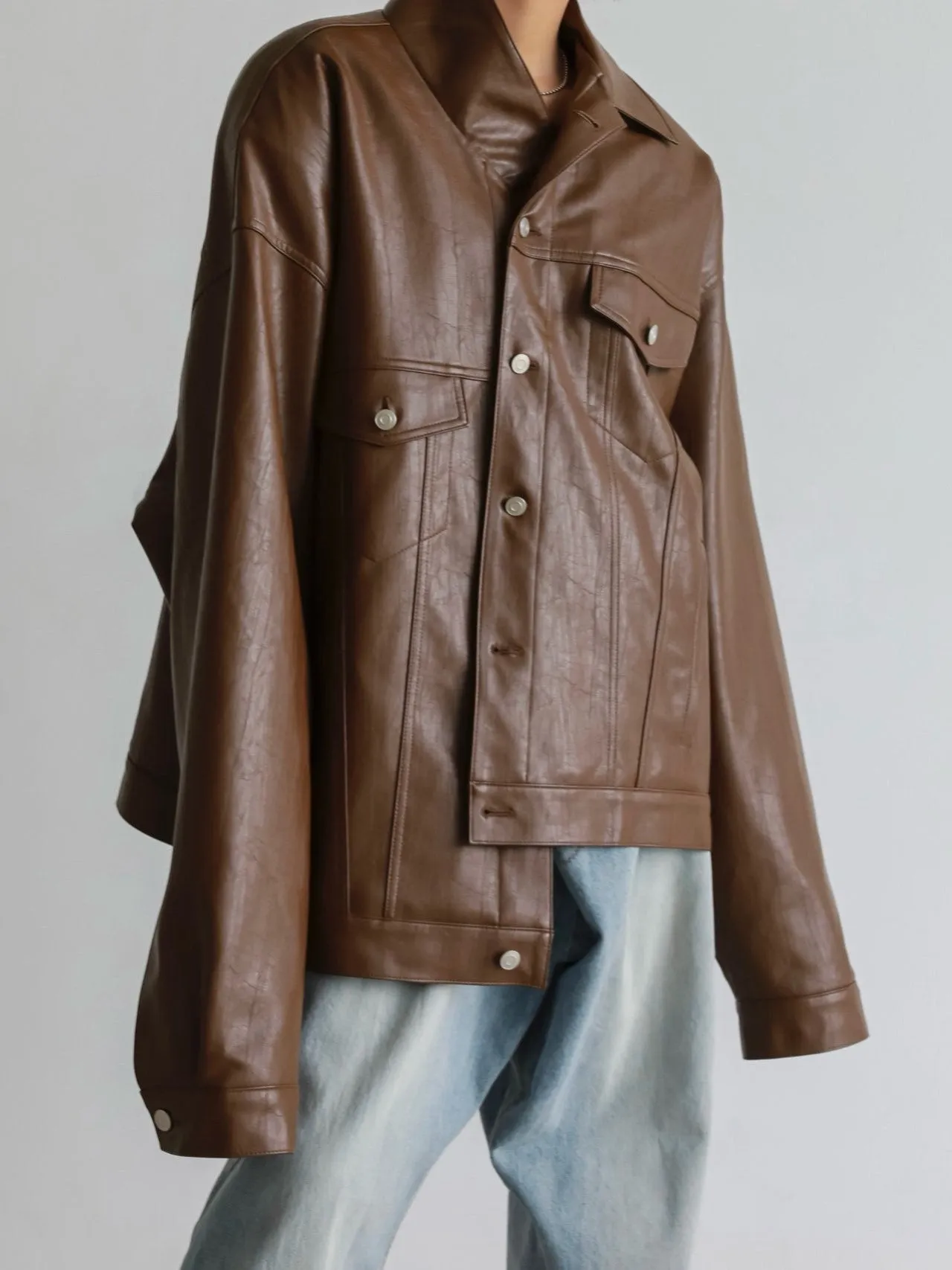 OVERSIZED VEGAN LEATHER TRUCKER JACKET