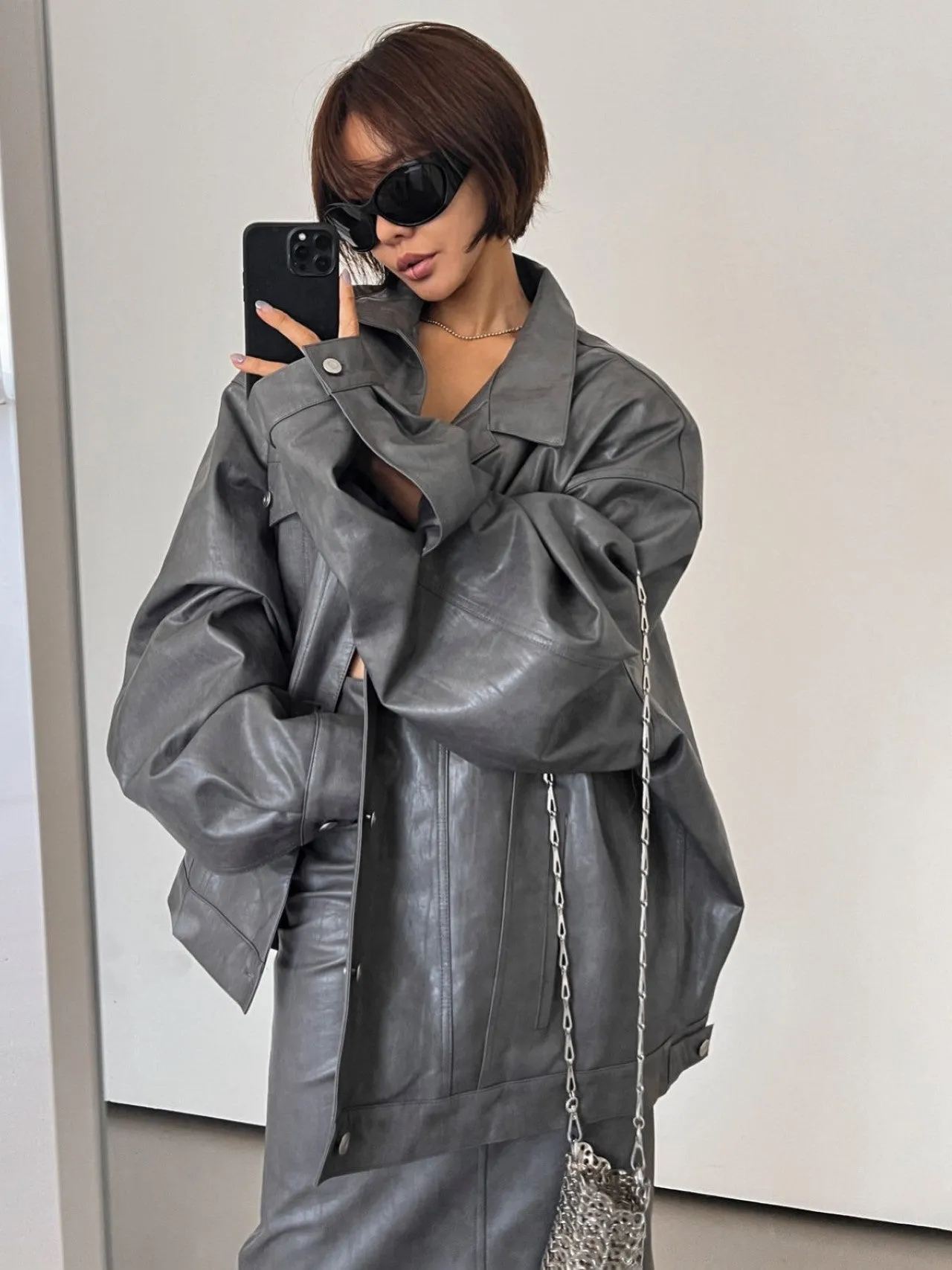 OVERSIZED VEGAN LEATHER TRUCKER JACKET