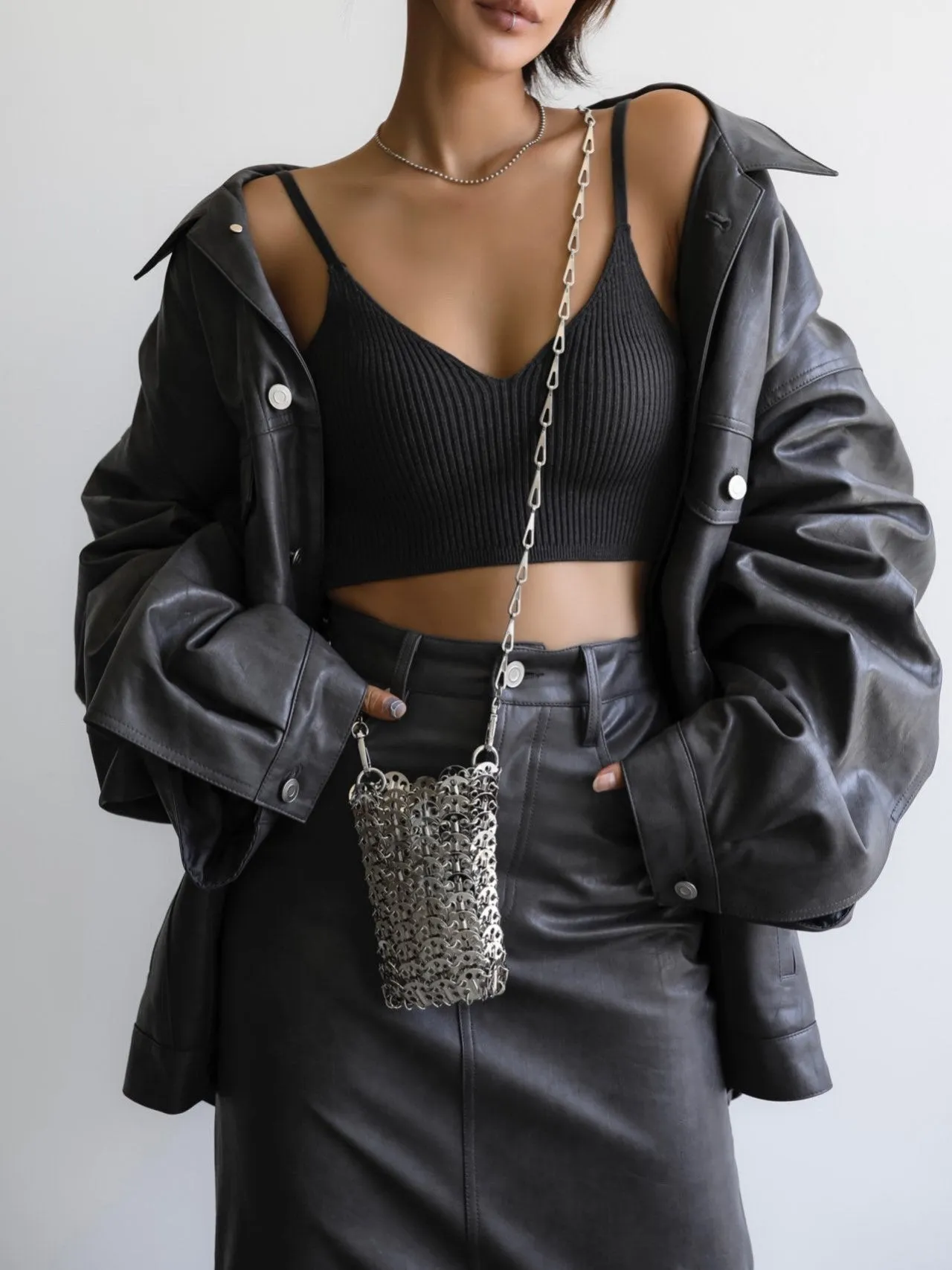 OVERSIZED VEGAN LEATHER TRUCKER JACKET