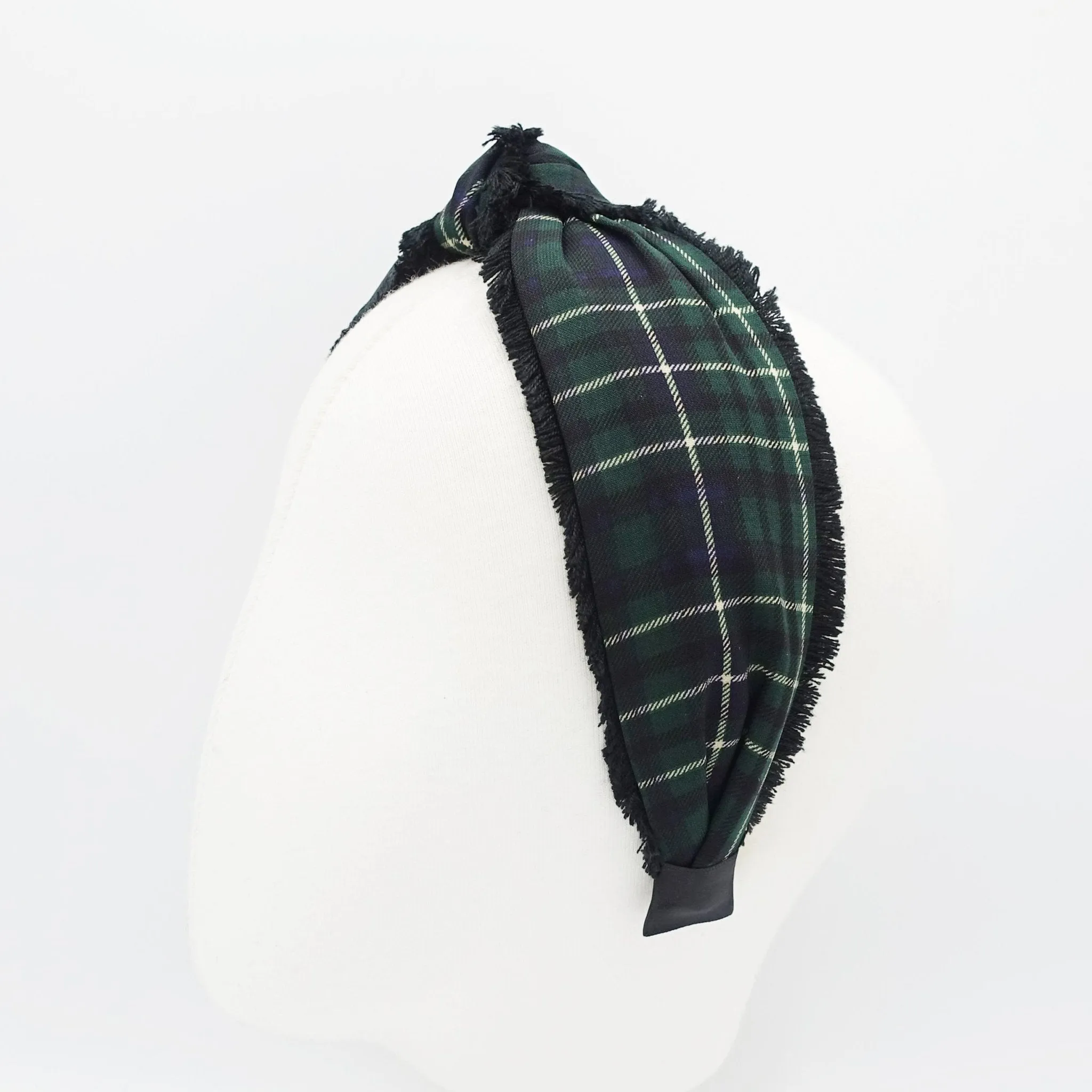 plaid check top knot headband  fringe trim hairband hair accessory for women