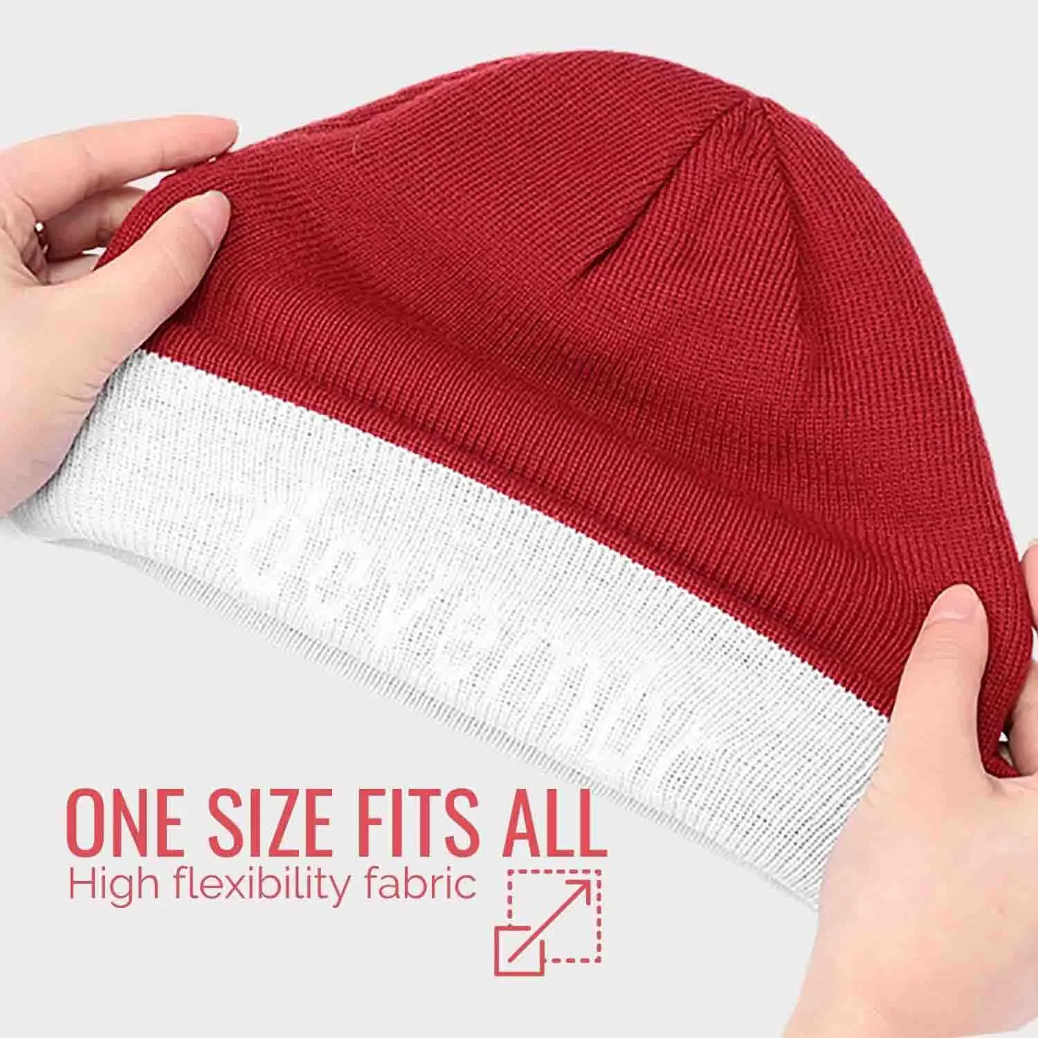 Reversible Beanie Hat (Red and White, Long Brim)