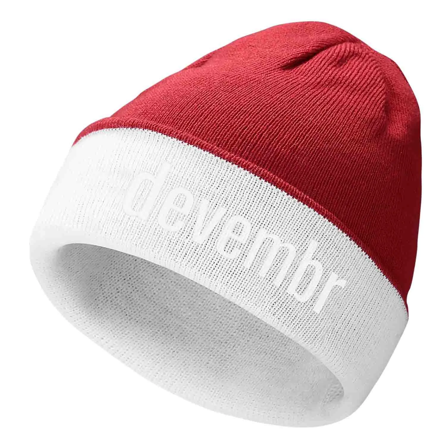 Reversible Beanie Hat (Red and White, Long Brim)