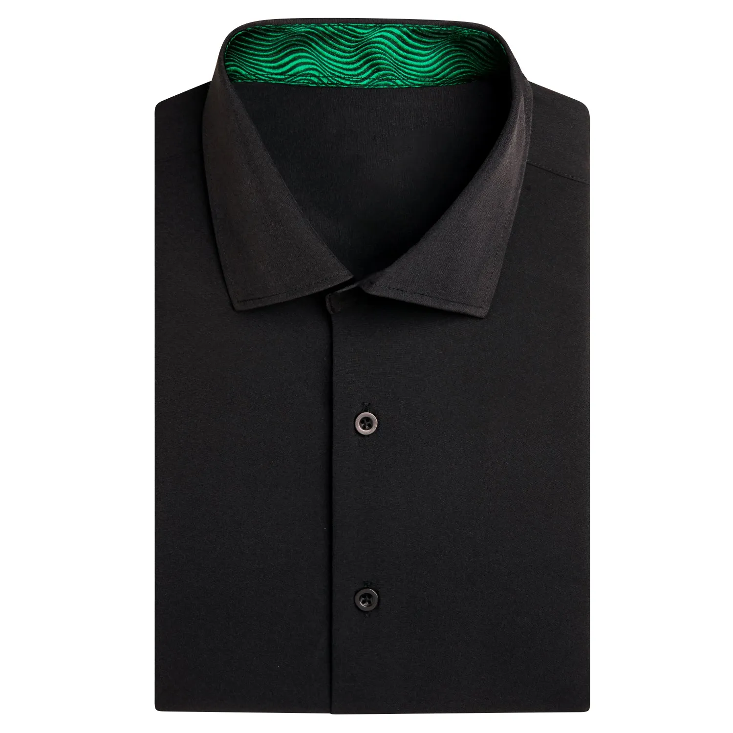 Splicing Style Black with Green Novelty Silk Men's Short Sleeve Shirt