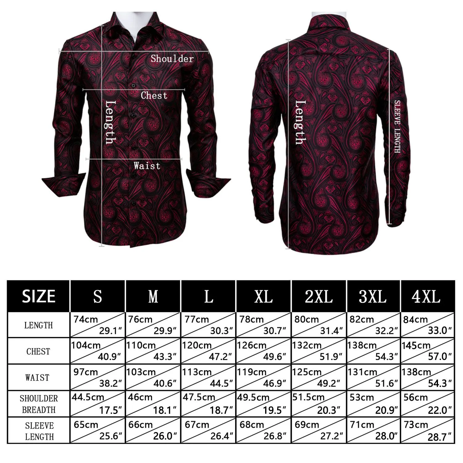 Splicing Style Burnt Orange Solid with Paisley Edge Men's Long Sleeve Shirt