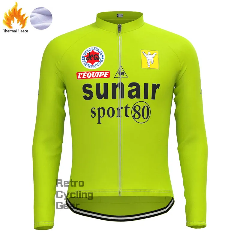 sunair Green Fleece Retro Long Sleeves Jerseys