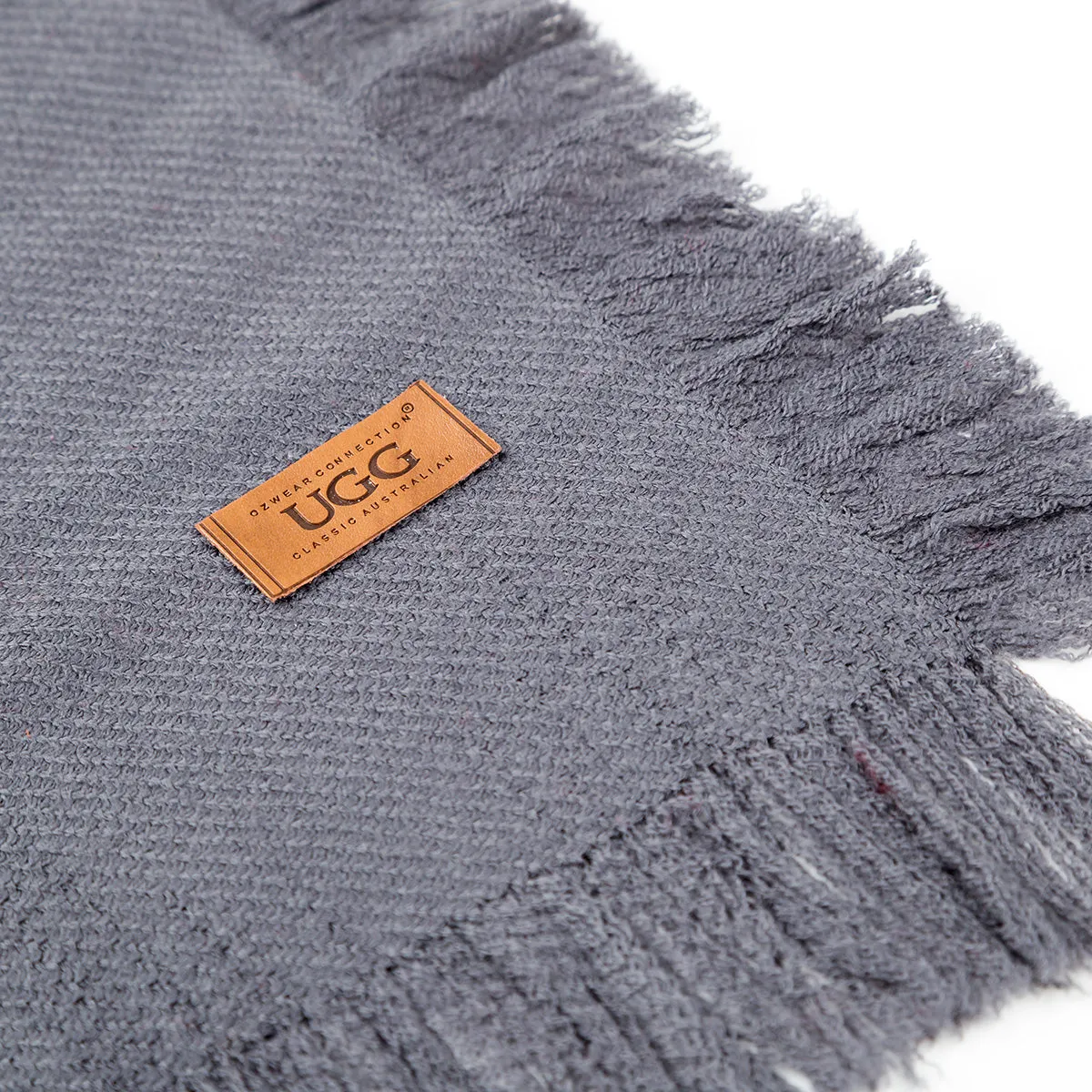 Ugg Fringed Check Wool Scarf Grey