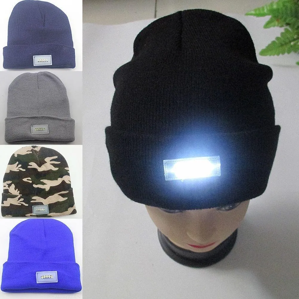 Unisex 5 LED Lighted Cap Hat Winter Warm Beanie Angling Hunting Camping Running