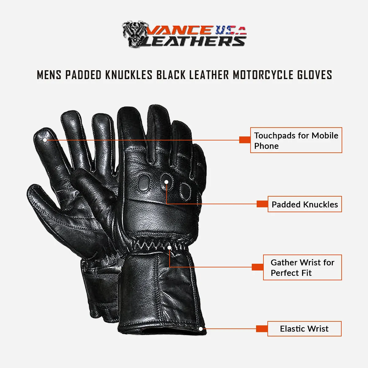 VL445 Vance Leather Insulated Lamb Skin Leather Gauntlet Gloves With Padded Knuckles