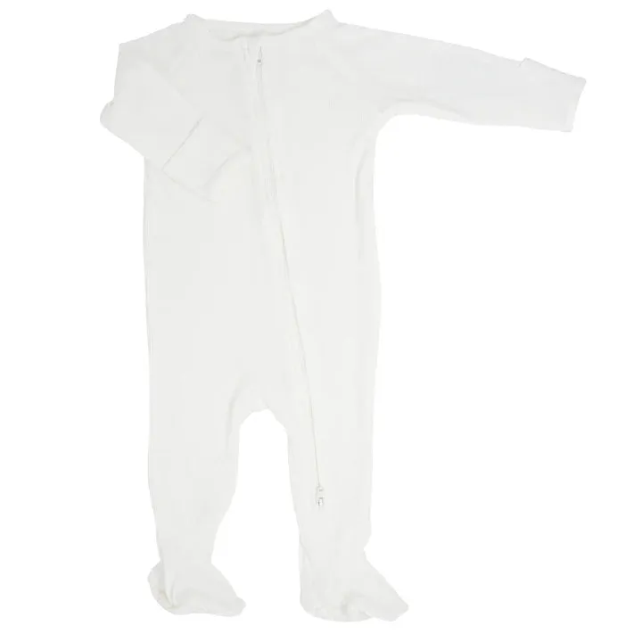 Whispery White Piped Zipper Footie