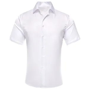 White Solid Satin Men's Short Sleeve Shirt