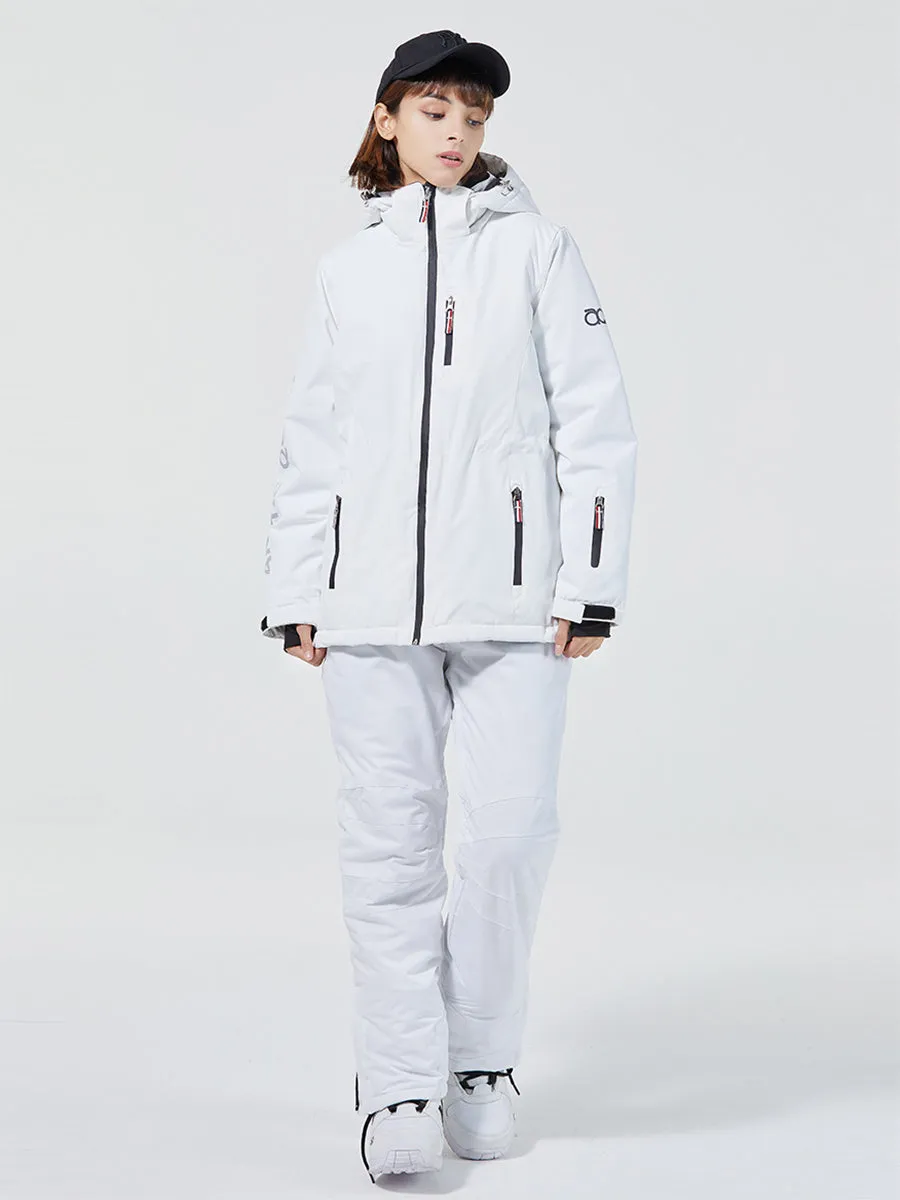 Women Striped Tape Hooded Ski Jacket & Overall Pants