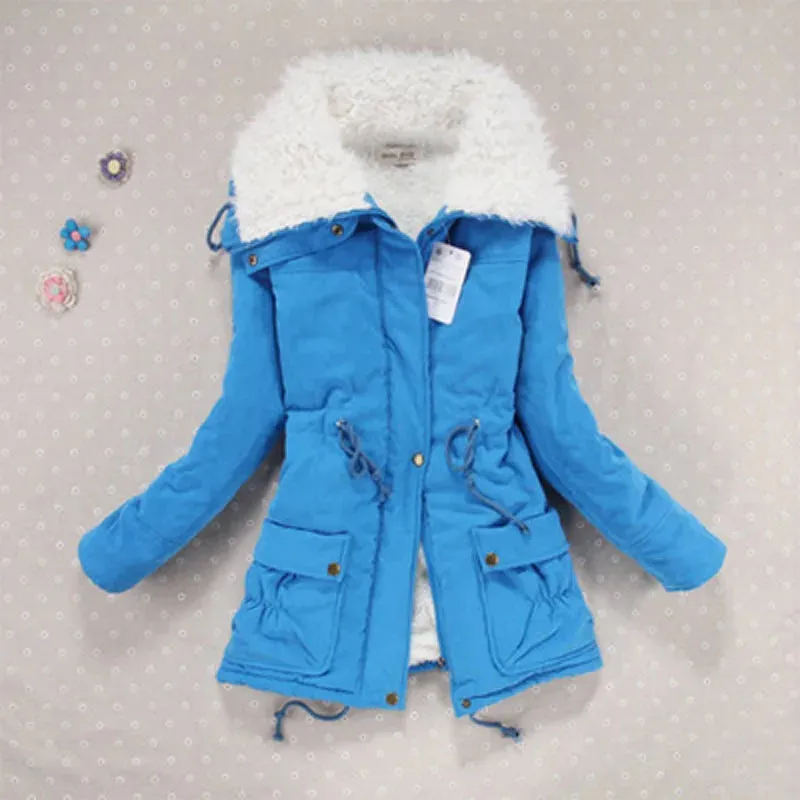 Women Winter Jacket Thick Hooded Long Down Coat with Slimming Waist Fur Collar Windproof