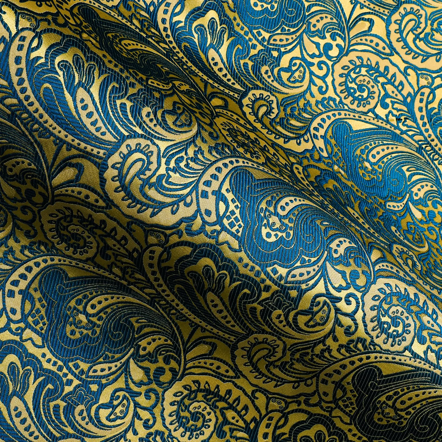 Yellow Blue Paisley Silk Men's Long Sleeve Shirt