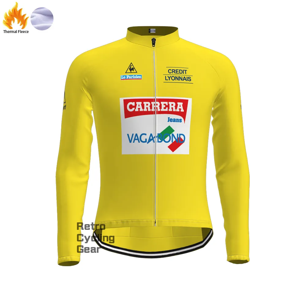 Yellow CARRERA Fleece Retro Long Cycling Kits